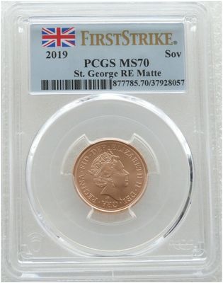 2019 St George and the Dragon Full Sovereign Gold Matte Coin PCGS MS70 First Strike 2019 St George and the Dragon Full Sovereign Gold Matte Coin PCGS MS70 First Strike