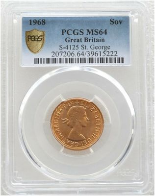 1968 St George and the Dragon Full Sovereign Gold Coin PCGS MS64