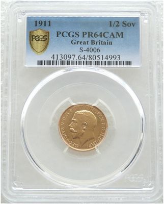 1911 George V Coronation Half Sovereign Gold Proof Coin PCGS PR64 CAM 1911 George V Coronation Half Sovereign Gold Proof Coin PCGS PR64 CAM