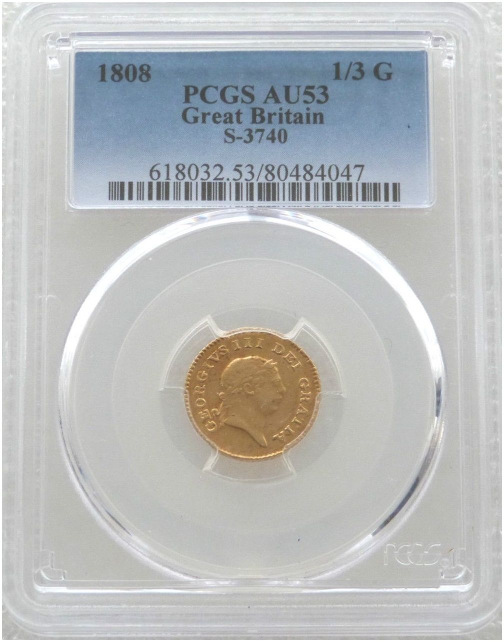 1808 George III Laur Head Third Guinea Gold Coin PCGS AU53 - Second Laur Head