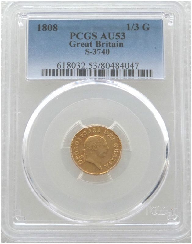 1808 George III Laur Head Third Guinea Gold Coin PCGS AU53 - Second Laur Head