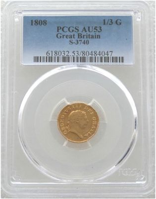 1808 George III Laur Head Third Guinea Gold Coin PCGS AU53 - Second Laur Head