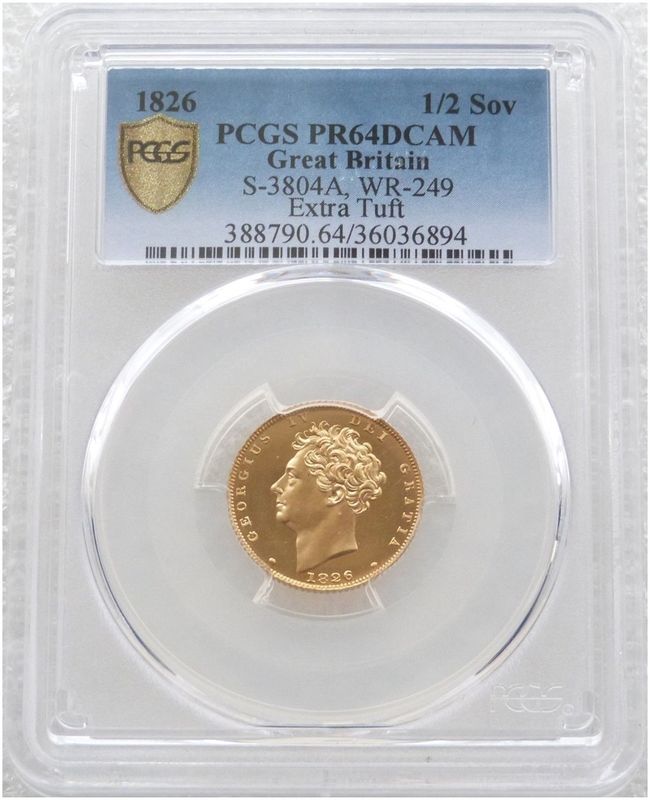 1826 George IV Bare Head Royal Arms Half Sovereign Gold Proof Coin PCGS PR64 DCAM 1826 George IV Bare Head Royal Arms Half Sovereign Gold Proof Coin PCGS PR64 DCAM