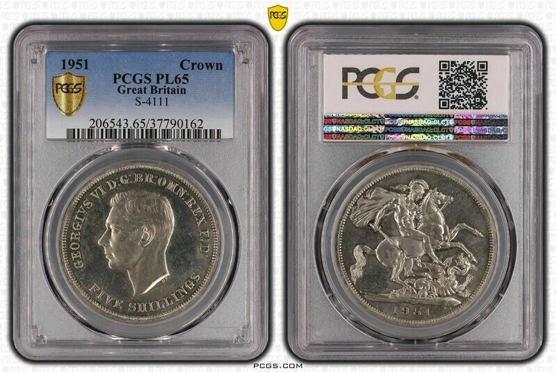 1951 George VI St George and the Dragon 5 Shilling Proof-Like Crown Coin PCGS PL65 1951 George VI St George and the Dragon 5 Shilling Proof-Like Crown Coin PCGS PL65