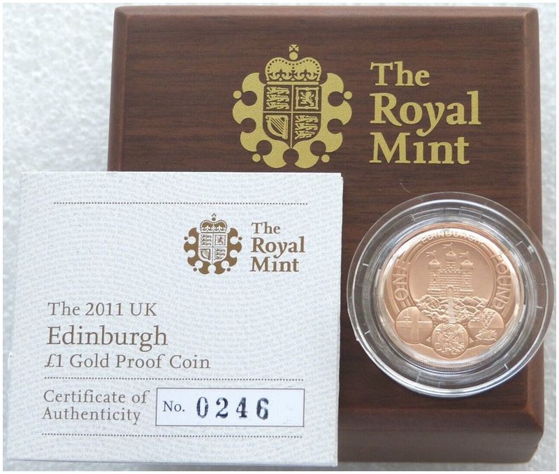 2011 Capital Cities of the UK Edinburgh £1 Gold Proof Coin Box Coa 2011 Capital Cities of the UK Edinburgh £1 Gold Proof Coin Box Coa
