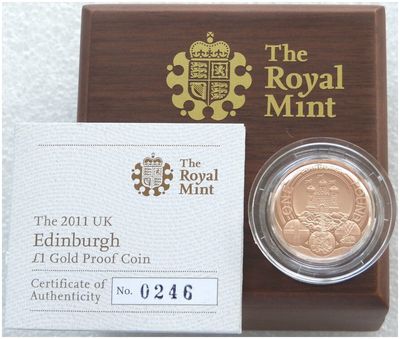 2011 Capital Cities of the UK Edinburgh £1 Gold Proof Coin Box Coa 2011 Capital Cities of the UK Edinburgh £1 Gold Proof Coin Box Coa