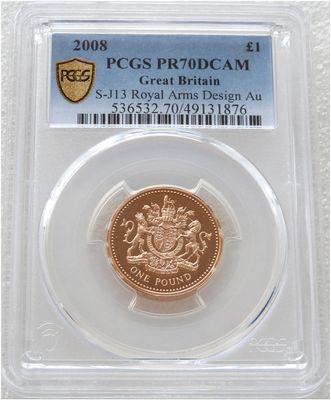 2008 Royal Arms £1 Gold Proof Coin PCGS PR70 DCAM 2008 Royal Arms £1 Gold Proof Coin PCGS PR70 DCAM