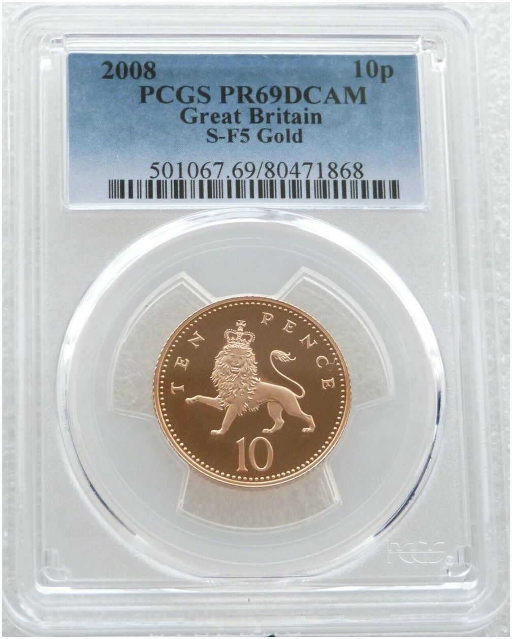 2008 Crowned Lion Passant 10p Gold Proof Coin PCGS PR69 DCAM