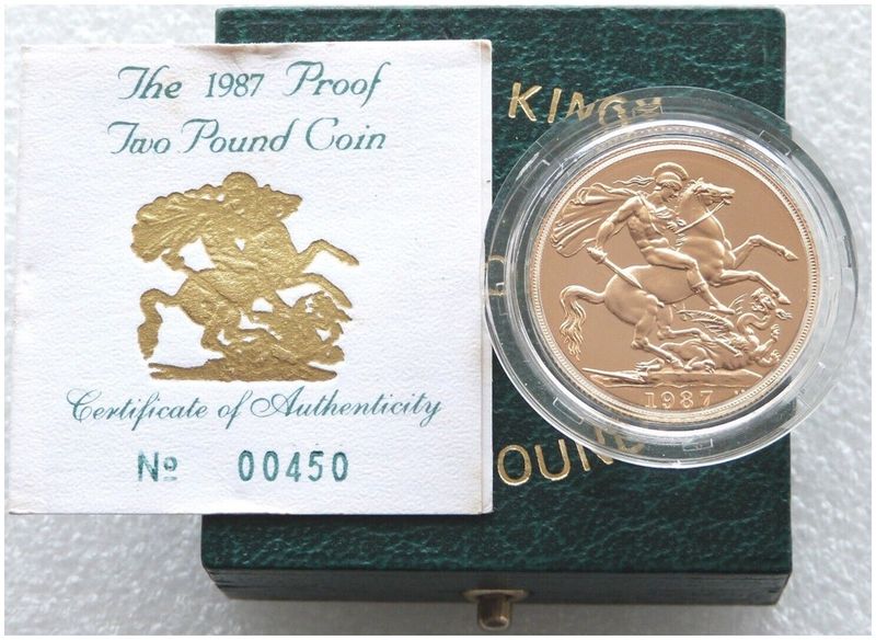 1987 St George and the Dragon £2 Double Sovereign Gold Proof Coin Box Coa 1987 St George and the Dragon £2 Double Sovereign Gold Proof Coin Box Coa