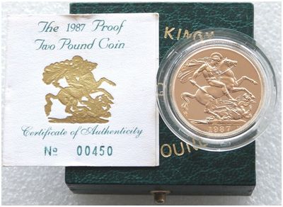 1987 St George and the Dragon £2 Double Sovereign Gold Proof Coin Box Coa 1987 St George and the Dragon £2 Double Sovereign Gold Proof Coin Box Coa