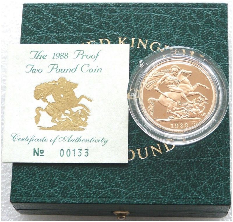 1988 St George and the Dragon £2 Double Sovereign Gold Proof Coin Box Coa 1988 St George and the Dragon £2 Double Sovereign Gold Proof Coin Box Coa