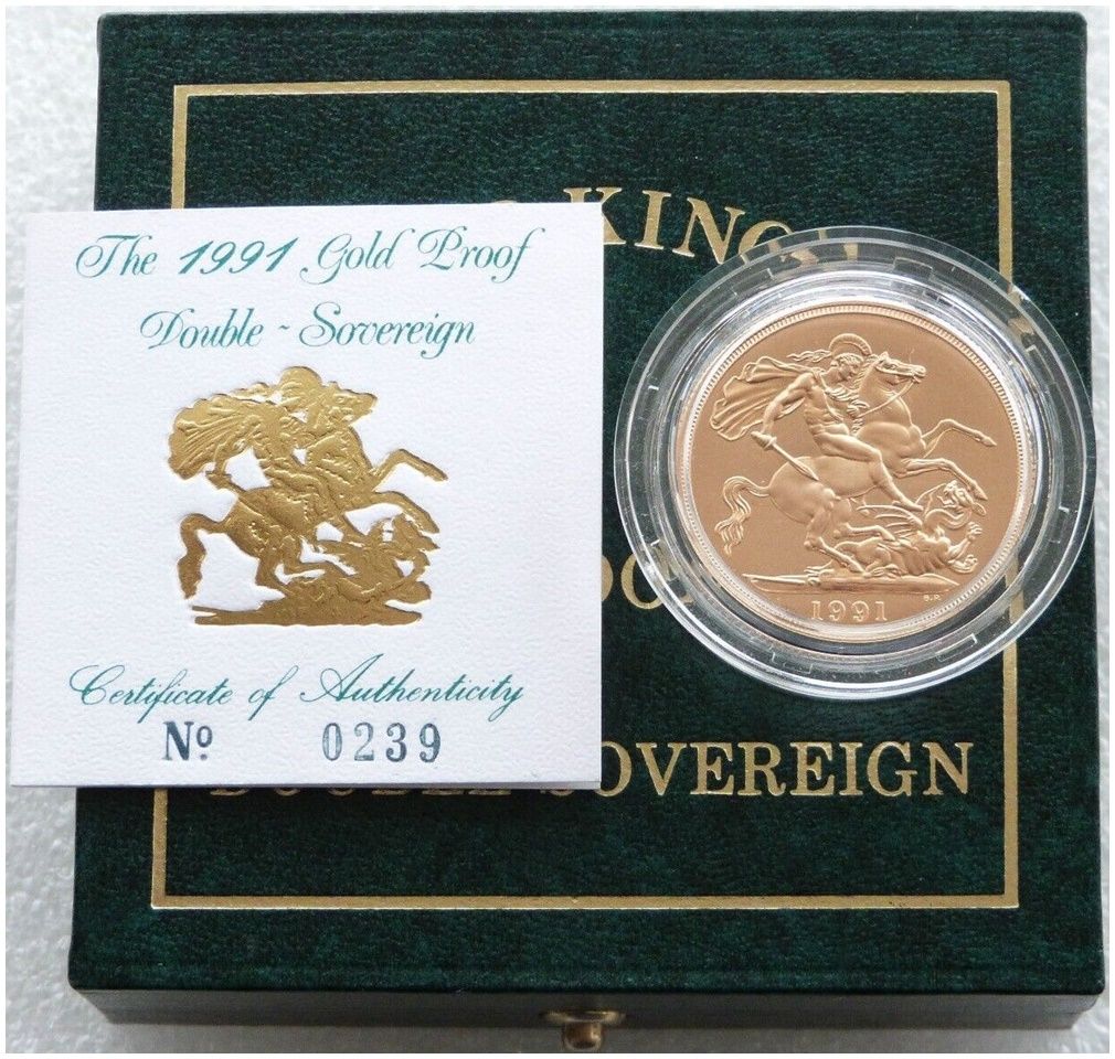 1991 St George and the Dragon £2 Double Sovereign Gold Proof Coin Box Coa