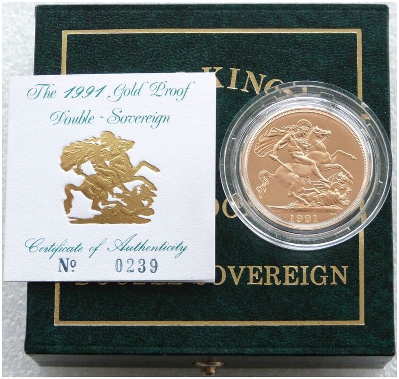 1991 St George and the Dragon £2 Double Sovereign Gold Proof Coin Box Coa
