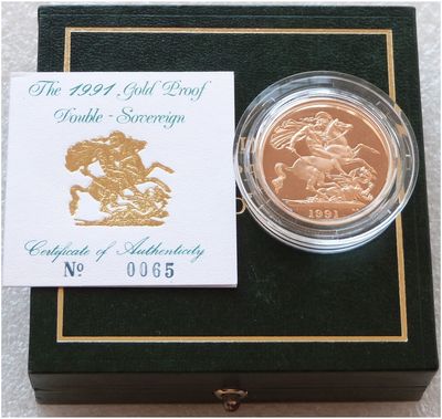 1991 St George and the Dragon £2 Double Sovereign Gold Proof Coin Box Coa 1991 St George and the Dragon £2 Double Sovereign Gold Proof Coin Box Coa