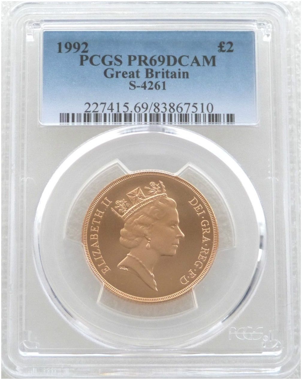 1992 St George and the Dragon £2 Double Sovereign Gold Proof Coin PCGS PR69 DCAM