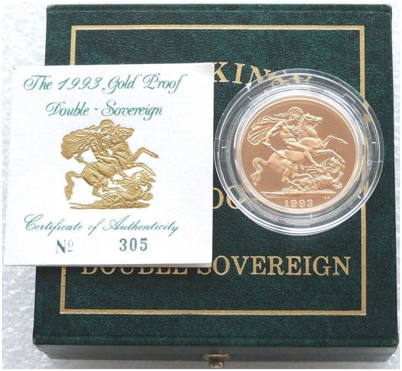 1993 St George and the Dragon £2 Double Sovereign Gold Proof Coin Box Coa 1993 St George and the Dragon £2 Double Sovereign Gold Proof Coin Box Coa