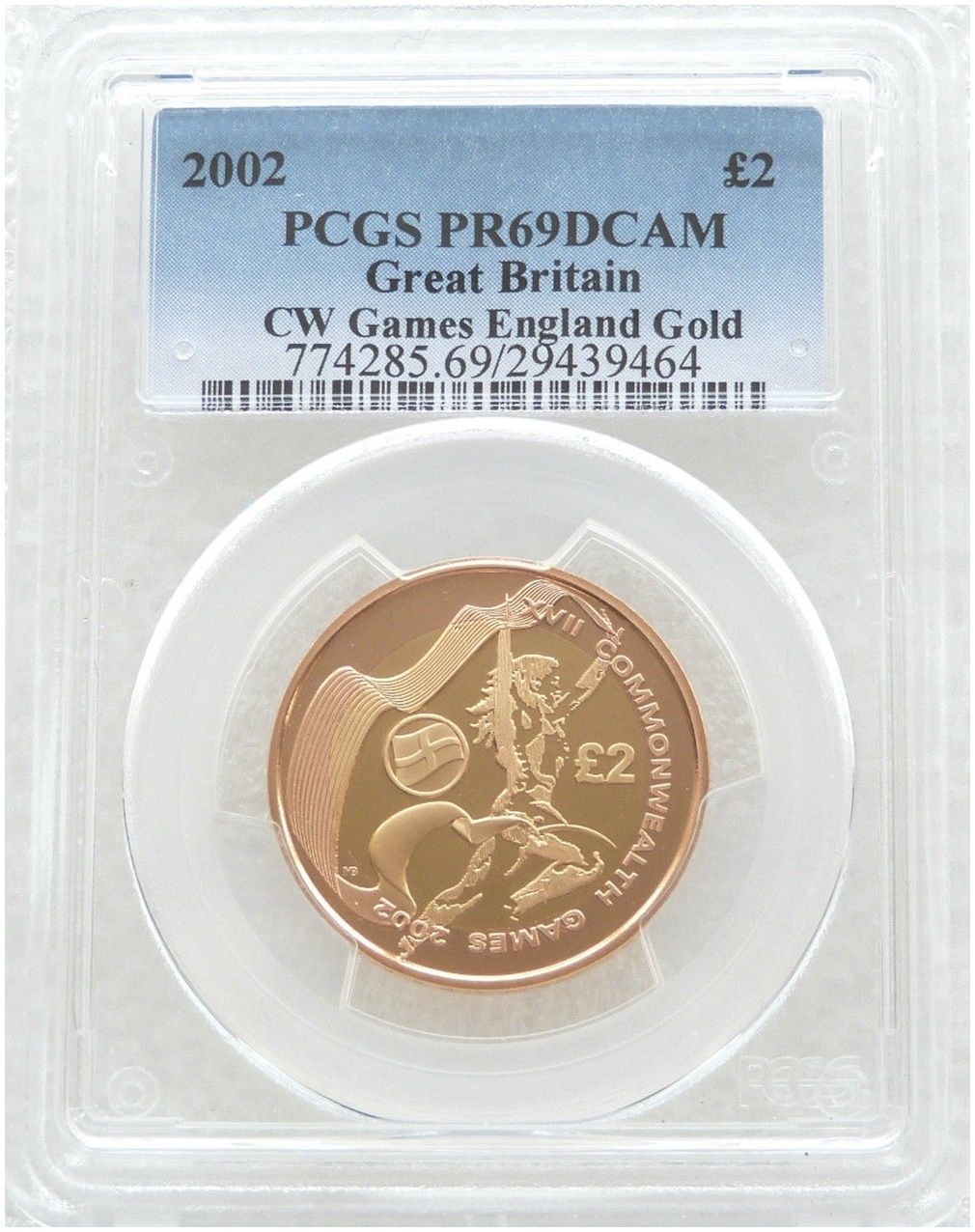 2002 Commonwealth Games England £2 Gold Proof Coin PCGS PR69 DCAM 2002 Commonwealth Games England £2 Gold Proof Coin PCGS PR69 DCAM