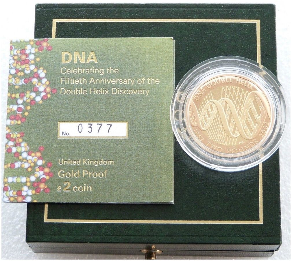 2003 DNA Double Helix £2 Gold Proof Coin Box Coa 2003 DNA Double Helix £2 Gold Proof Coin Box Coa