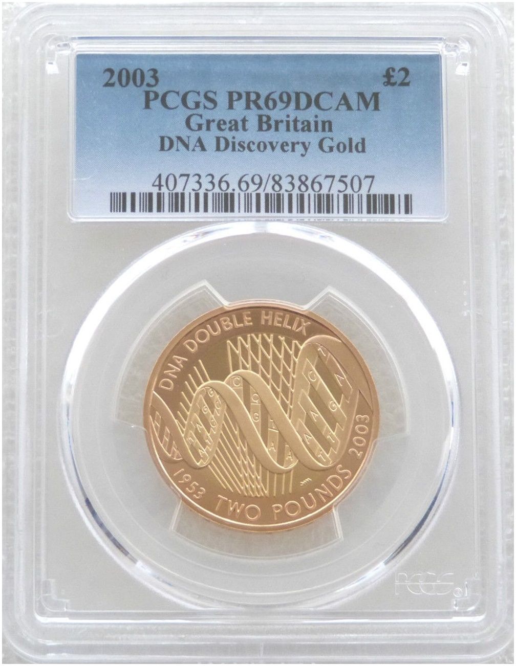 2003 DNA Double Helix £2 Gold Proof Coin PCGS PR69 DCAM 2003 DNA Double Helix £2 Gold Proof Coin PCGS PR69 DCAM