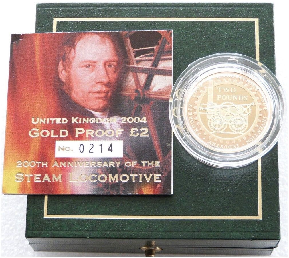 2004 Trevithick Steam Locomotive £2 Gold Proof Coin Box Coa 2004 Trevithick Steam Locomotive £2 Gold Proof Coin Box Coa