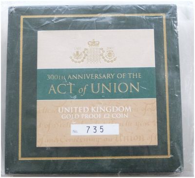 2007 Act of Union £2 Gold Proof Coin Box Coa Sealed 2007 Act of Union £2 Gold Proof Coin Box Coa Sealed