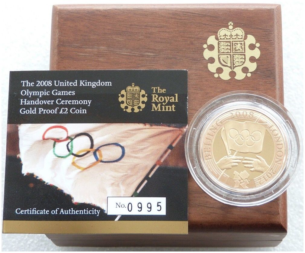 2008 London Olympic Games Handover £2 Gold Proof Coin Box Coa