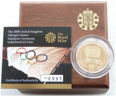 2008 London Olympic Games Handover £2 Gold Proof Coin Box Coa