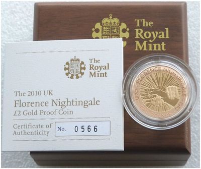 2010 Florence Nightingale £2 Gold Proof Coin Box Coa - Mintage 472