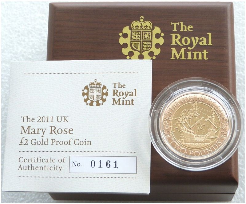 2011 Mary Rose £2 Gold Proof Coin Box Coa - Mintage 692 2011 Mary Rose £2 Gold Proof Coin Box Coa - Mintage 692
