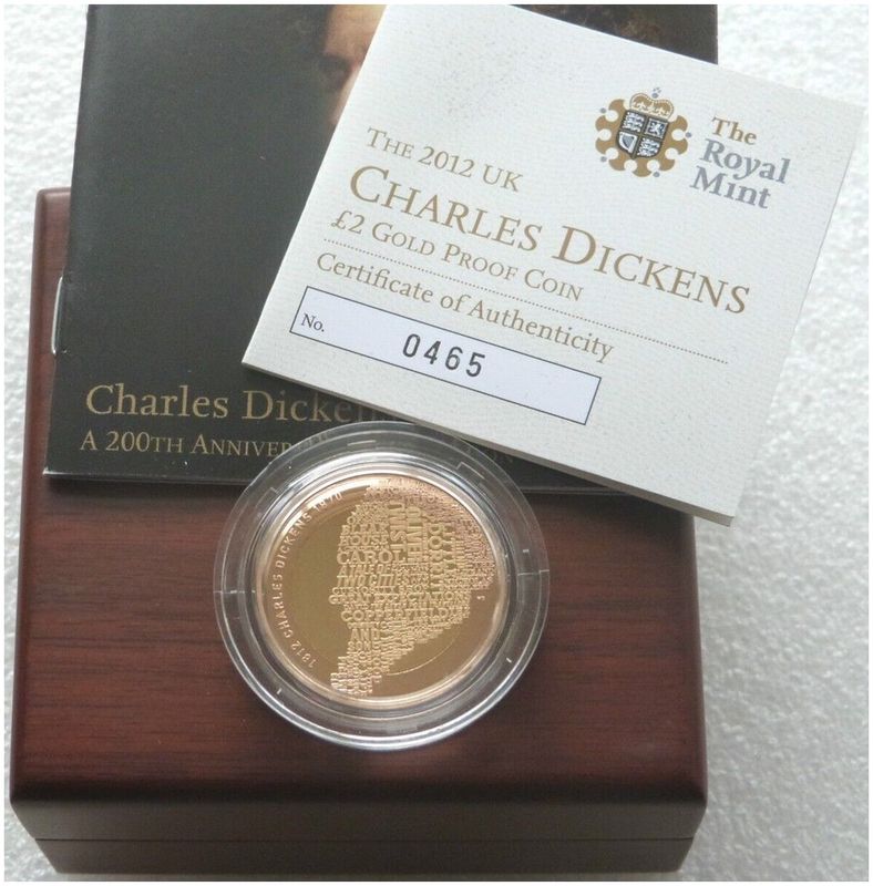 2012 Charles Dickens £2 Gold Proof Coin Box Coa - Mintage 202 2012 Charles Dickens £2 Gold Proof Coin Box Coa - Mintage 202