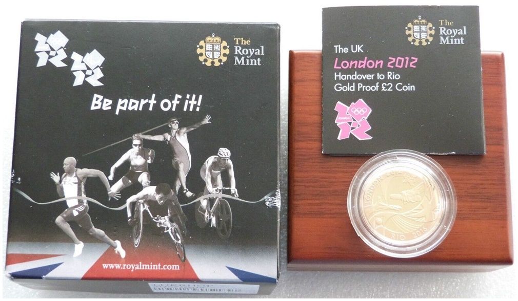 2012 London Olympic Games Handover to Rio £2 Gold Proof Coin Box Coa 2012 London Olympic Games Handover to Rio £2 Gold Proof Coin Box Coa