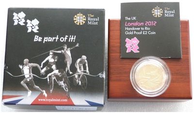 2012 London Olympic Games Handover to Rio £2 Gold Proof Coin Box Coa 2012 London Olympic Games Handover to Rio £2 Gold Proof Coin Box Coa