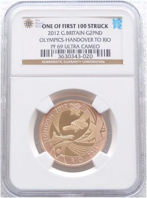 2012 London Olympic Games Handover to Rio £2 Gold Proof Coin NGC PF69 UC 2012 London Olympic Games Handover to Rio £2 Gold Proof Coin NGC PF69 UC