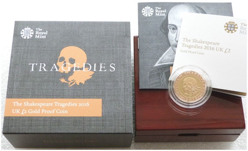 2016 William Shakespeare Tragedies £2 Gold Proof Coin Box Coa - Mintage 209 2016 William Shakespeare Tragedies £2 Gold Proof Coin Box Coa - Mintage 209