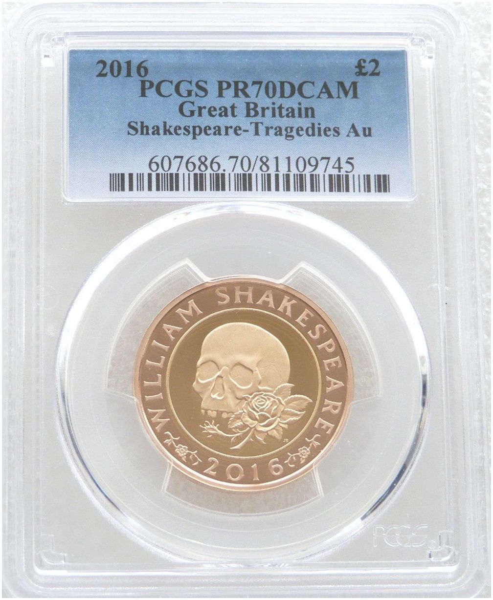 2016 William Shakespeare Tragedies £2 Gold Proof Coin PCGS PR70 DCAM 2016 William Shakespeare Tragedies £2 Gold Proof Coin PCGS PR70 DCAM