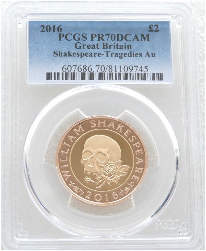 2016 William Shakespeare Tragedies £2 Gold Proof Coin PCGS PR70 DCAM 2016 William Shakespeare Tragedies £2 Gold Proof Coin PCGS PR70 DCAM
