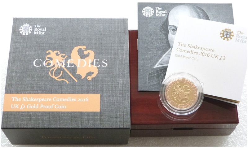 2016 William Shakespeare Comedies £2 Gold Proof Coin Box Coa - Mintage 152 2016 William Shakespeare Comedies £2 Gold Proof Coin Box Coa - Mintage 152