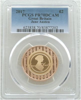 2017 Jane Austen £2 Gold Proof Coin PCGS PR70 DCAM 2017 Jane Austen £2 Gold Proof Coin PCGS PR70 DCAM