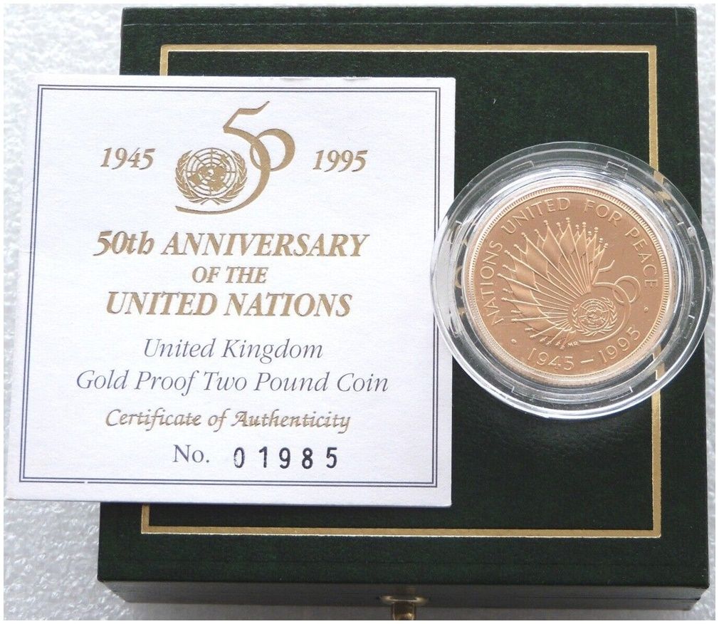 1995 United Nations £2 Gold Proof Coin Box Coa 1995 United Nations £2 Gold Proof Coin Box Coa