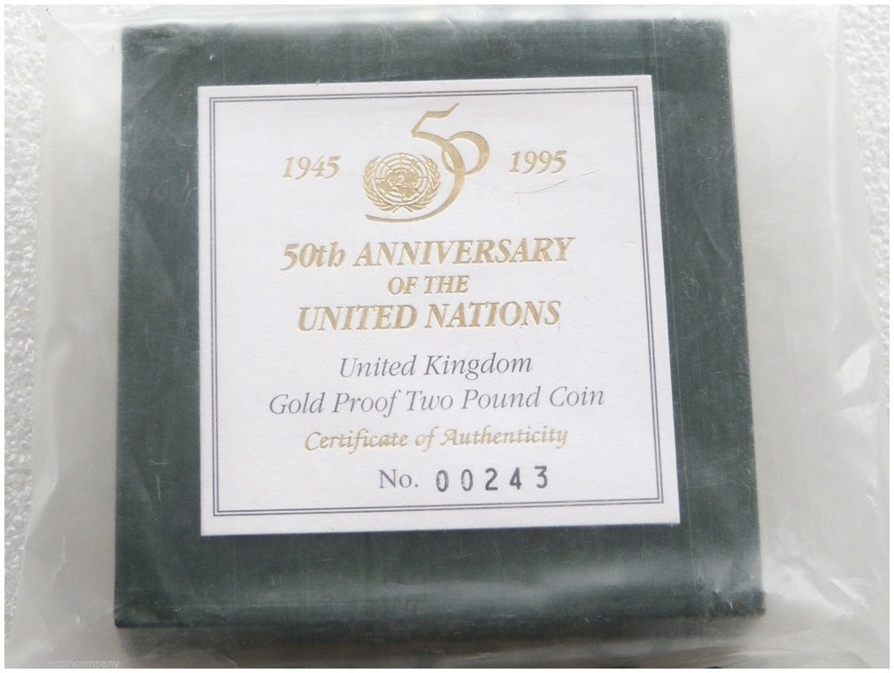 1995 United Nations £2 Gold Proof Coin Box Coa Sealed