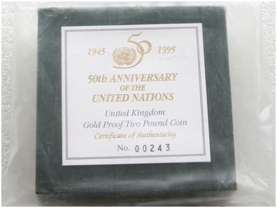 1995 United Nations £2 Gold Proof Coin Box Coa Sealed