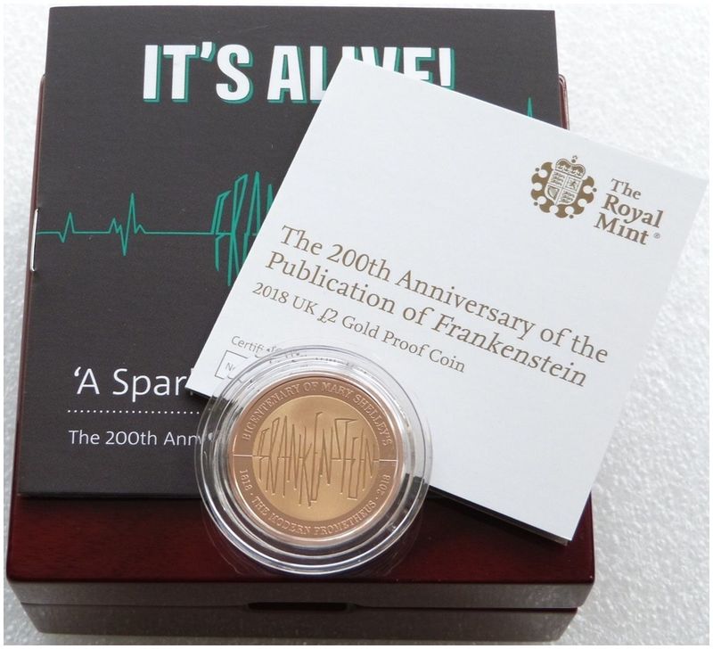 2018 Mary Shelley Frankenstein £2 Gold Proof Coin Box Coa - Mintage 115 2018 Mary Shelley Frankenstein £2 Gold Proof Coin Box Coa - Mintage 115