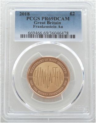 2018 Mary Shelley Frankenstein £2 Gold Proof Coin PCGS PR69 DCAM