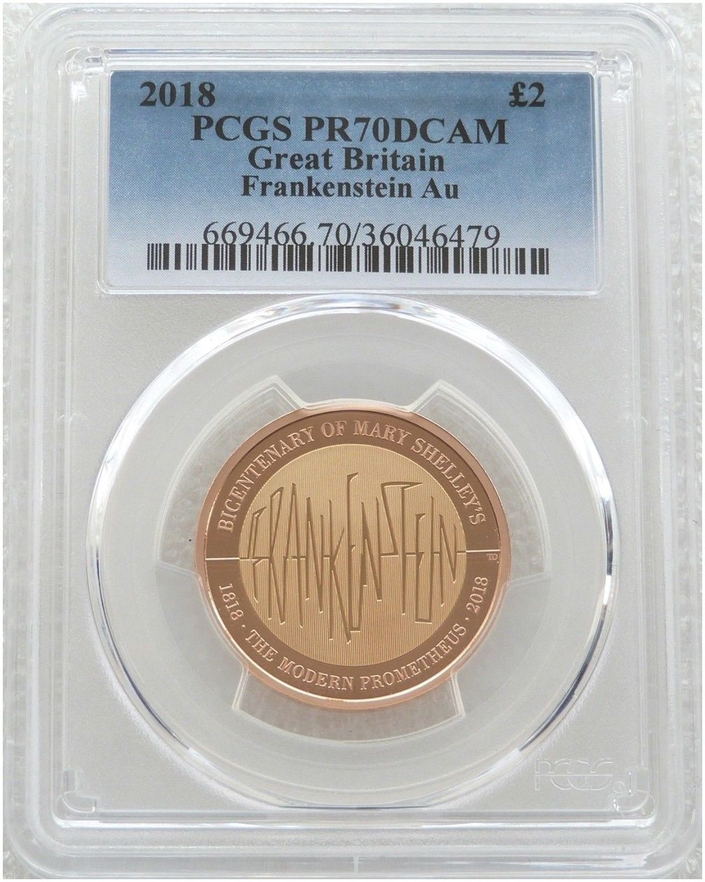 2018 Mary Shelley Frankenstein £2 Gold Proof Coin PCGS PR70 DCAM 2018 Mary Shelley Frankenstein £2 Gold Proof Coin PCGS PR70 DCAM