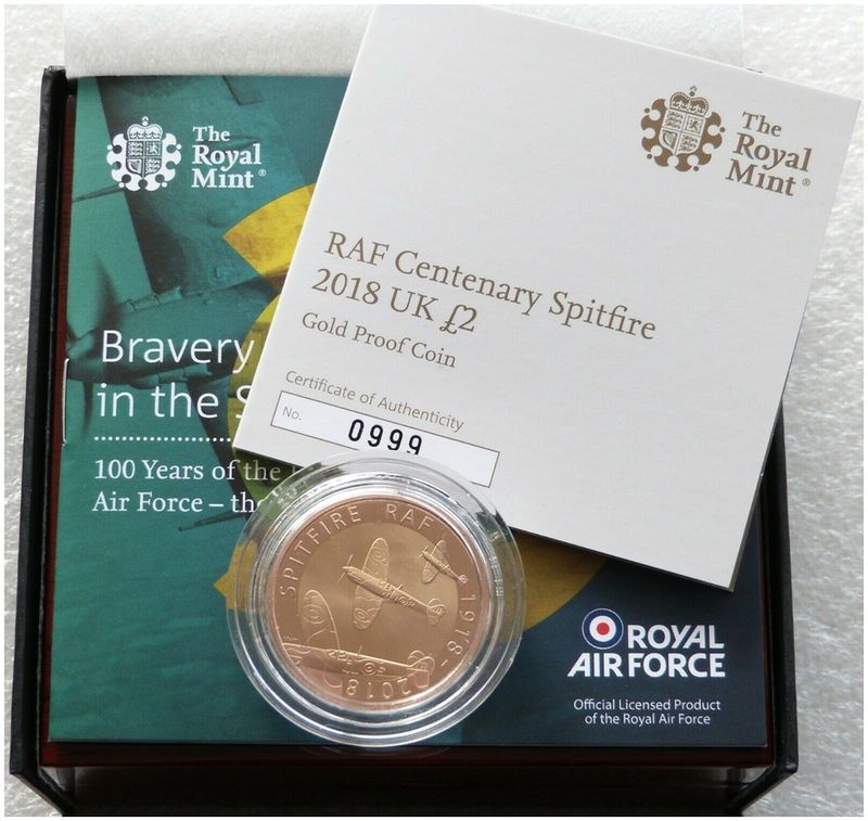 2018 Royal Air Force RAF Spitfire £2 Gold Proof Coin Box Coa 2018 Royal Air Force RAF Spitfire £2 Gold Proof Coin Box Coa