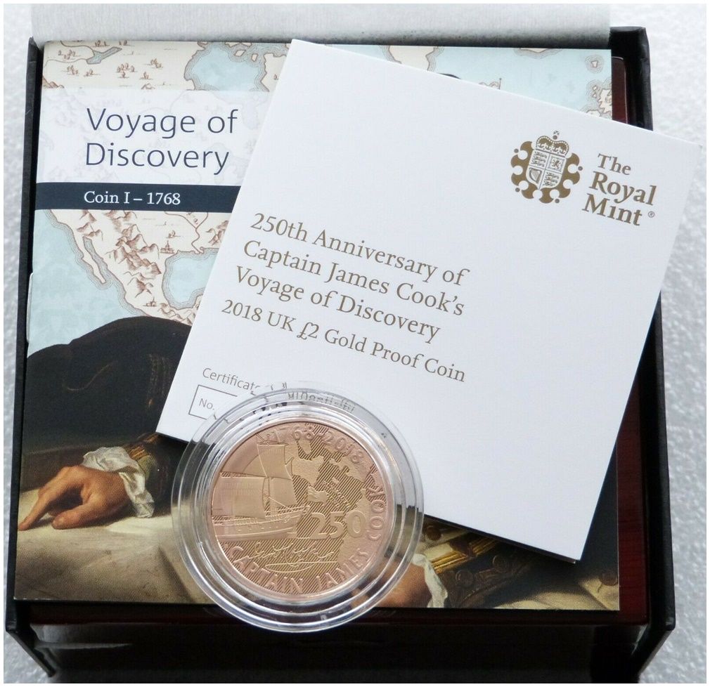 2018 Captain Cook £2 Gold Proof Coin Box Coa 2018 Captain Cook £2 Gold Proof Coin Box Coa