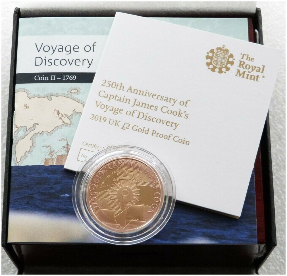2019 Captain Cook £2 Gold Proof Coin Box Coa 2019 Captain Cook £2 Gold Proof Coin Box Coa