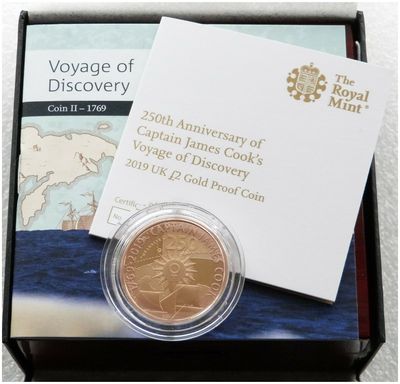 2019 Captain Cook £2 Gold Proof Coin Box Coa 2019 Captain Cook £2 Gold Proof Coin Box Coa