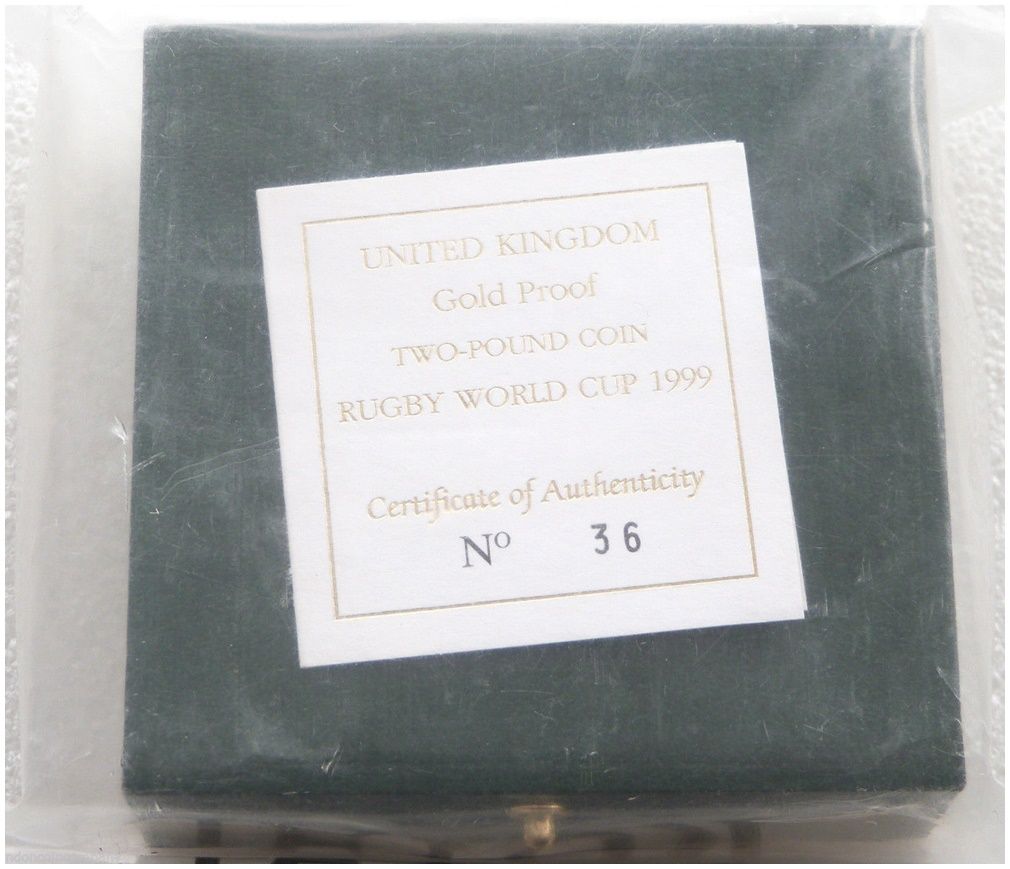 1999 Rugby World Cup £2 Gold Proof Coin Box Coa Sealed