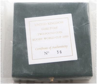 1999 Rugby World Cup £2 Gold Proof Coin Box Coa Sealed